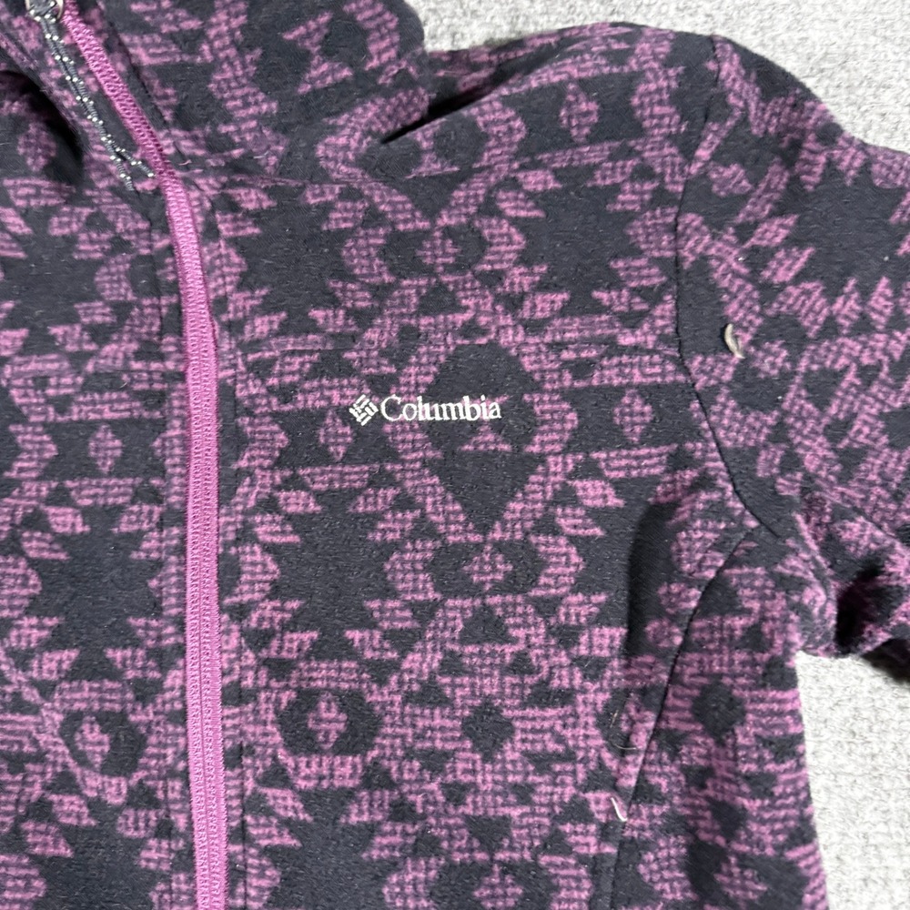 Columbia Womens‎ XS Full Zip Fleece Jacket Purple Black Geometric Aztec Pattern - Picture 3 of 7